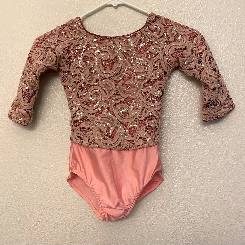 Revolution Dance Costume leotard mauve dusty rose pink lace RC19779 child MC